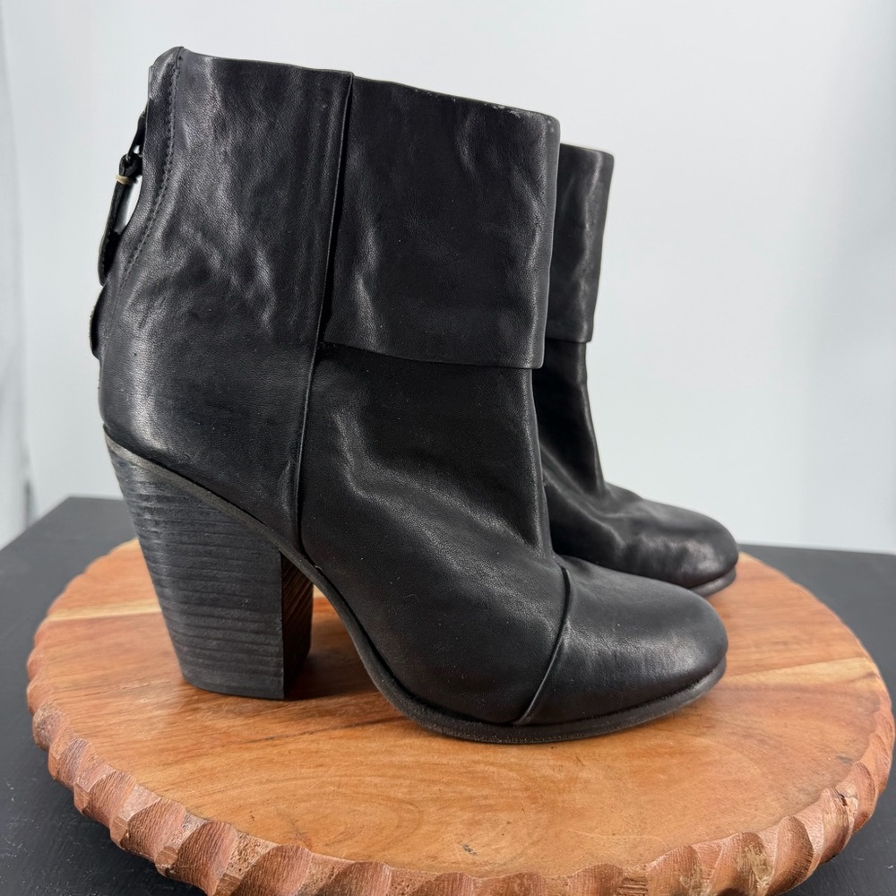 Rag & Bone Newbury Womens Boots Black Leather Heeled Ankle Booties 37.5 7.5